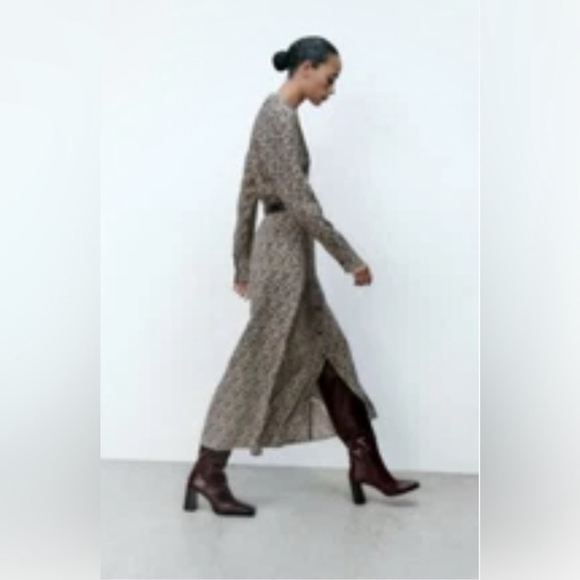 Zara Printed Shirt Dress Black ecru Patterned Maxi Dress - Picture 6 of 10